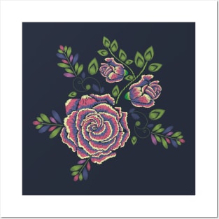 Embroidery Rose Ornament Posters and Art